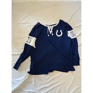 Colts Lace-Up Long Sleeve Jersey T-Shirt Blue NFL Team Apparel Size 2X Womens